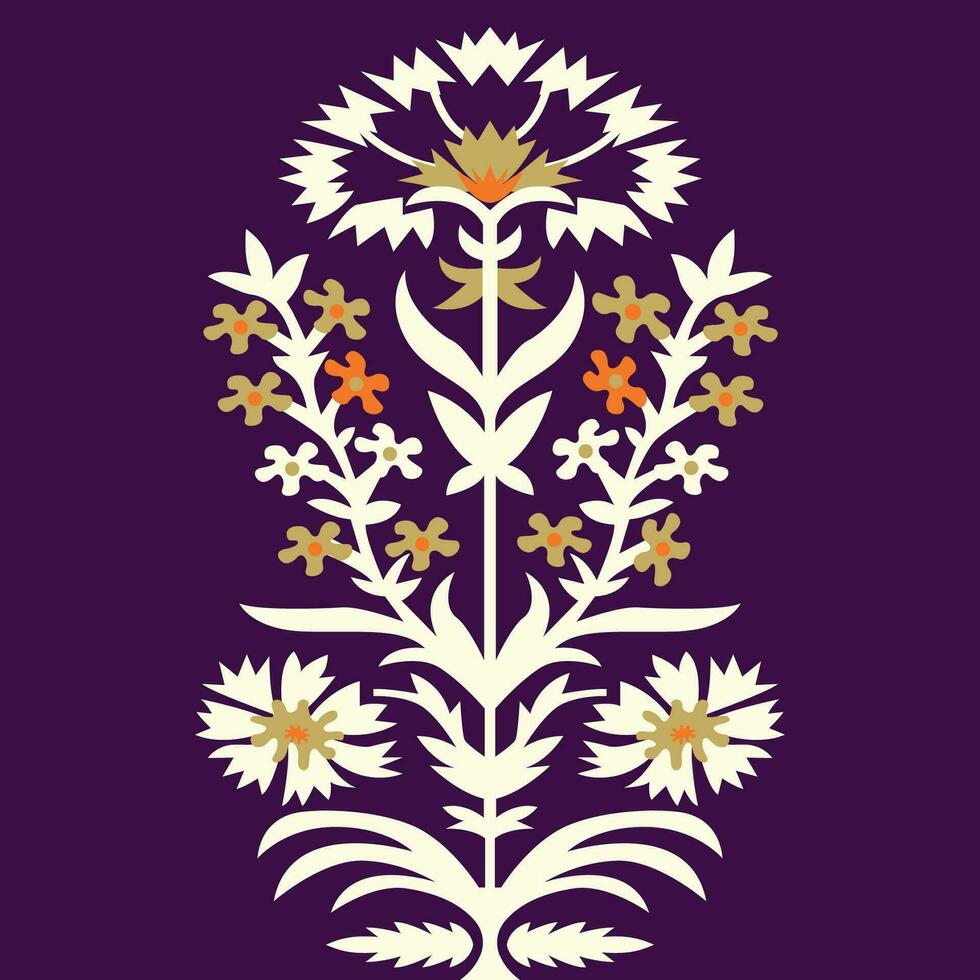 A vibrant white and orange flower against a striking purple background vector