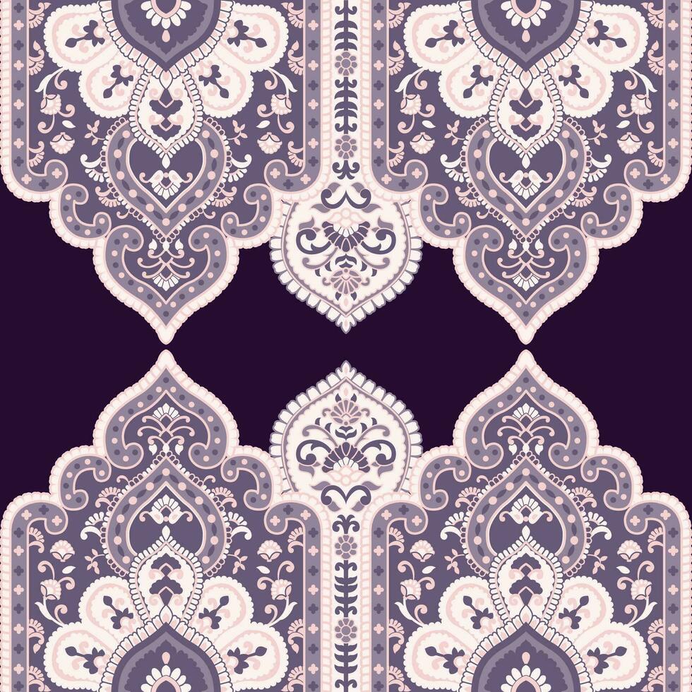un vibrante púrpura y blanco modelo en contra un púrpura fondo, repetido sin costura patrón, frontera vector