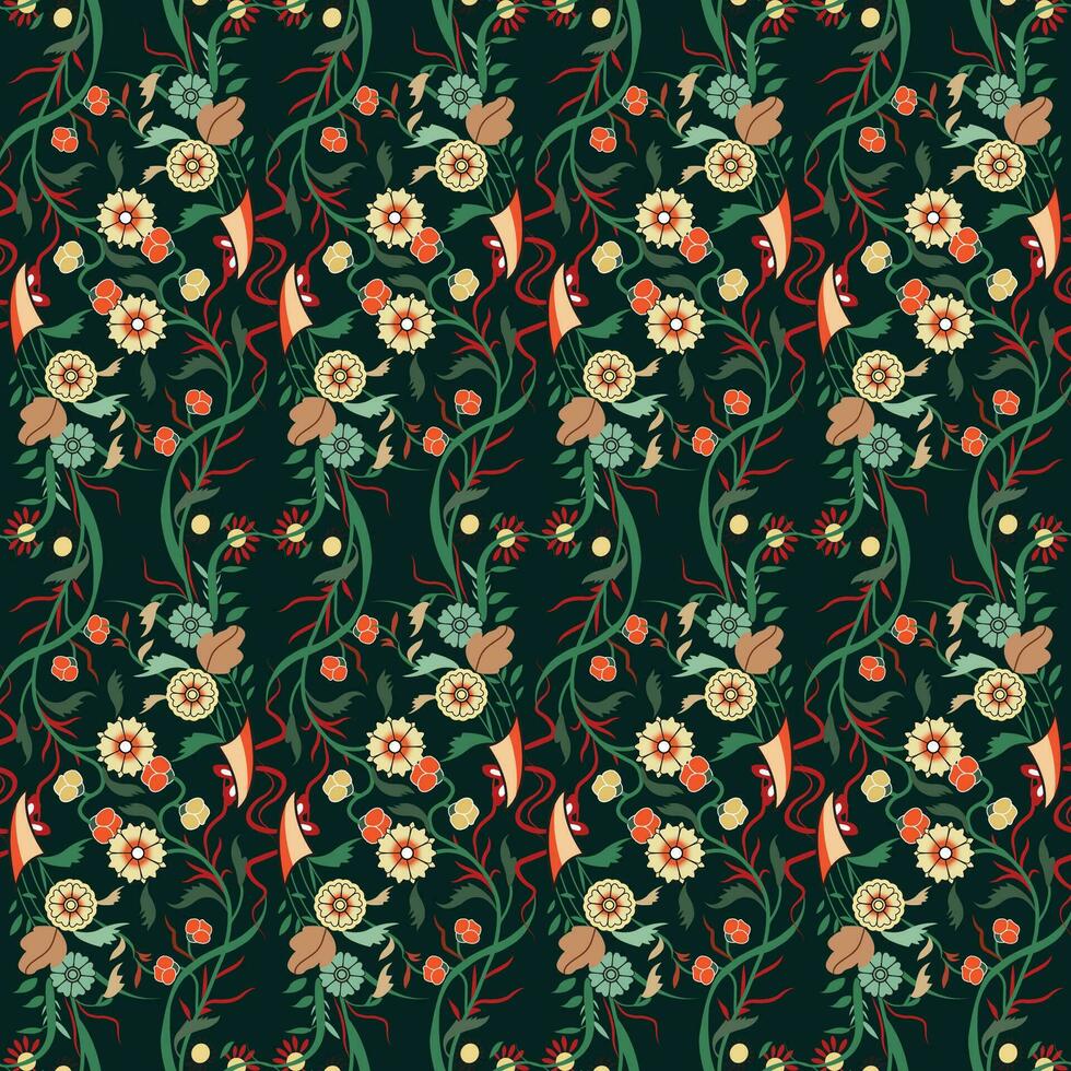 A beautiful floral pattern on a dark background, repeated seamless pattern vector