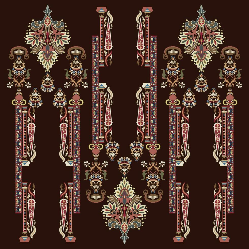 A luxurious and intricate wallpaper with rich brown and red designs vector