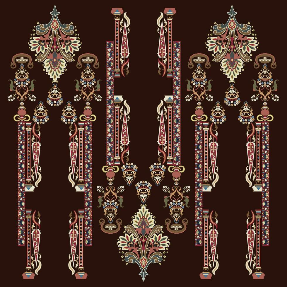 A luxurious and intricate wallpaper with rich brown and red designs vector