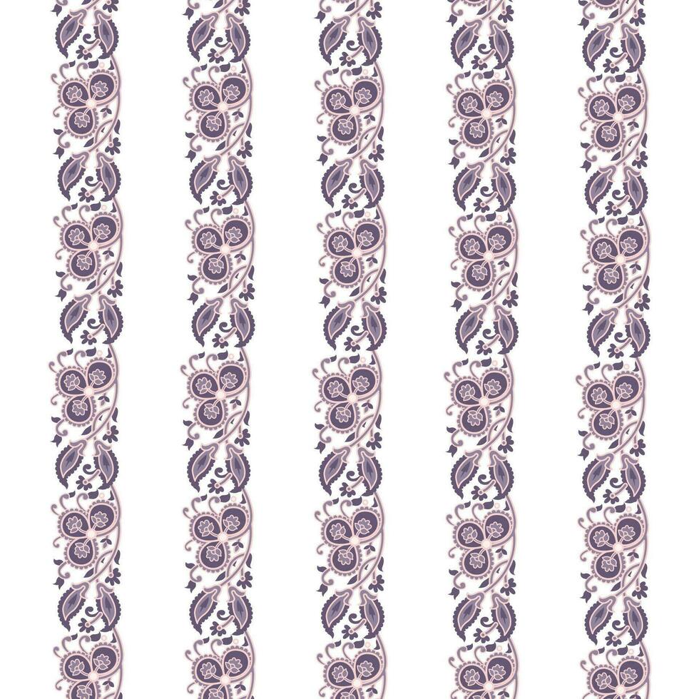 A vibrant purple and white striped wallpaper with a beautiful floral pattern, repeated seamless border vector