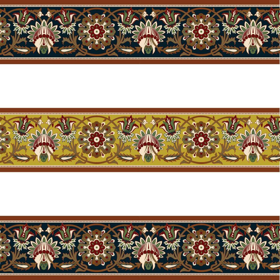 A decorative repeated seamless border with flowers and leaves vector