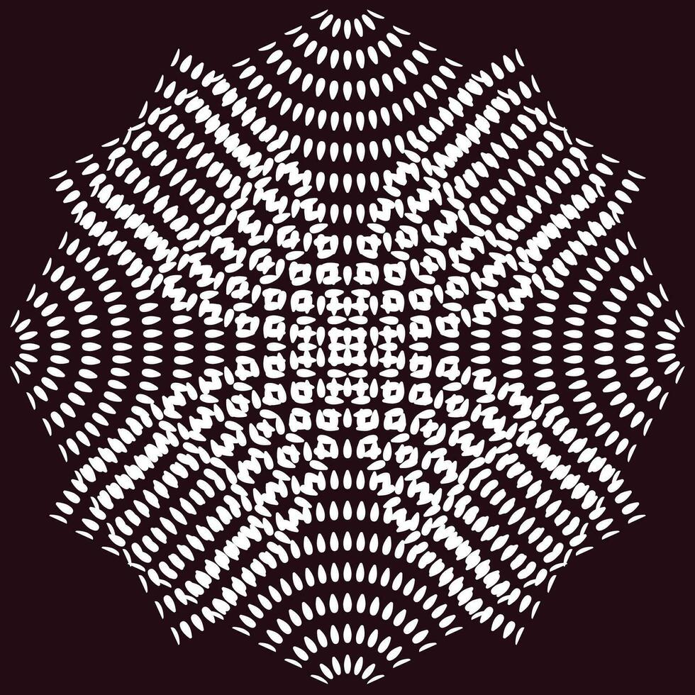 A black and white circular abstract design on a maroon background vector