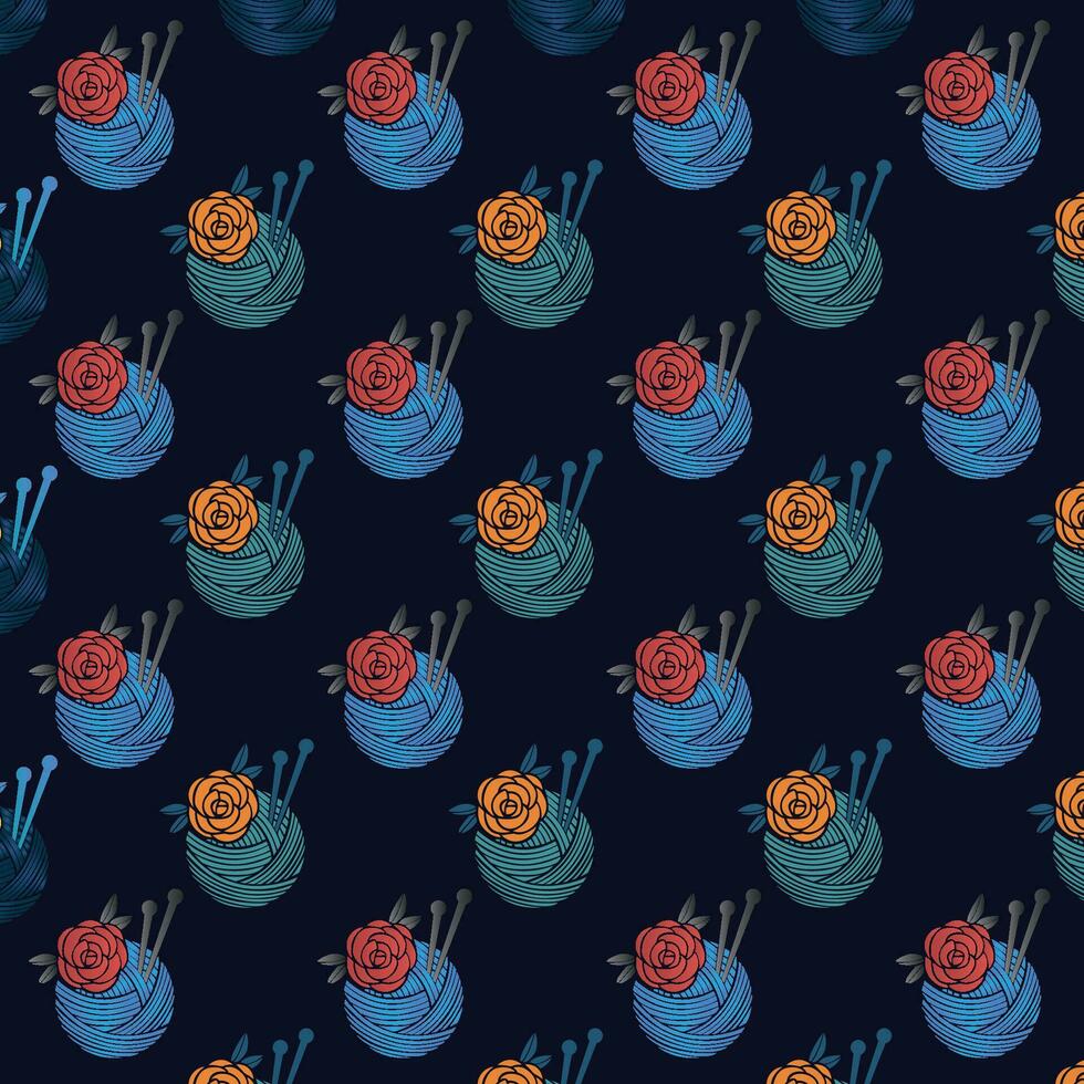 A vibrant floral pattern with blue and red flowers against a striking black background, repeated pattern, seamless abstract pattern vector