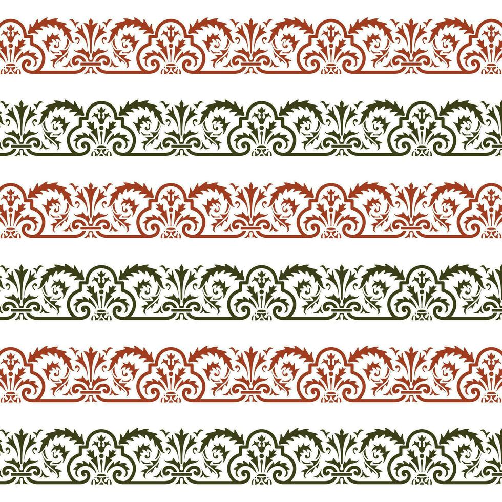A set of ornamental designs in red and green vector