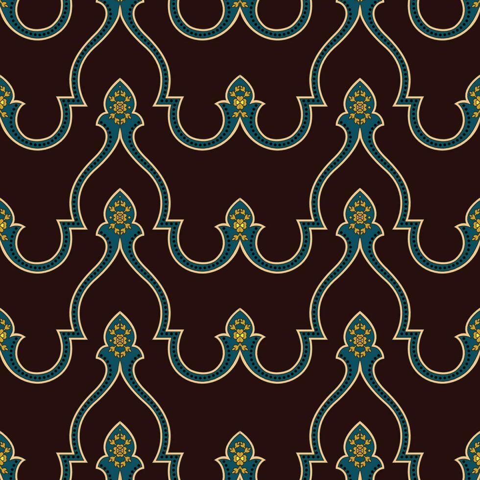 A vibrant red and blue pattern with elegant gold accents, repeated seamless border vector