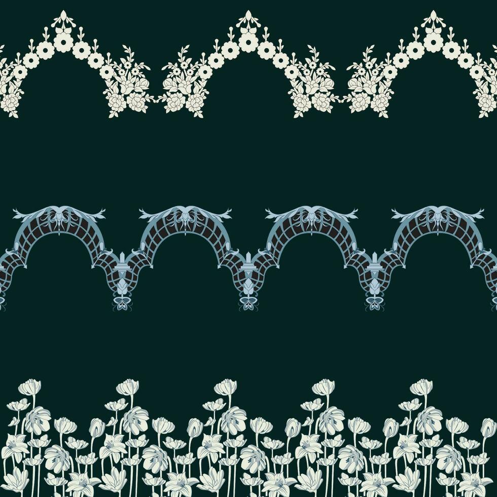 Sets of repeated seamless patterns, borders vector