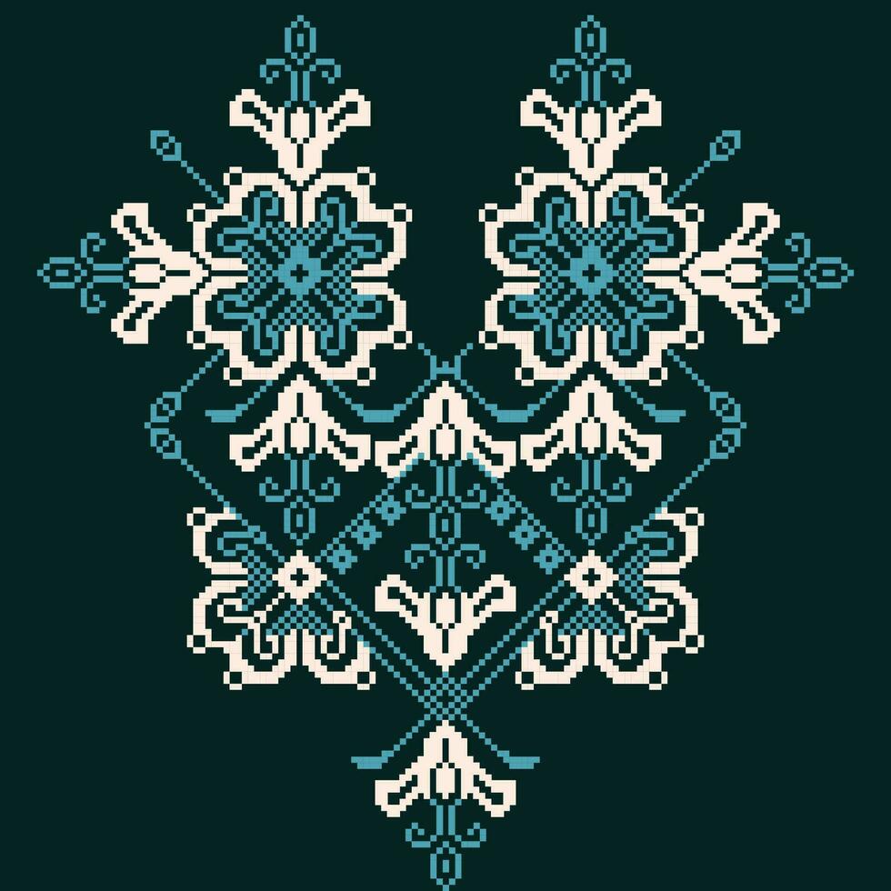 A cross stitch pattern with a blue and white design vector