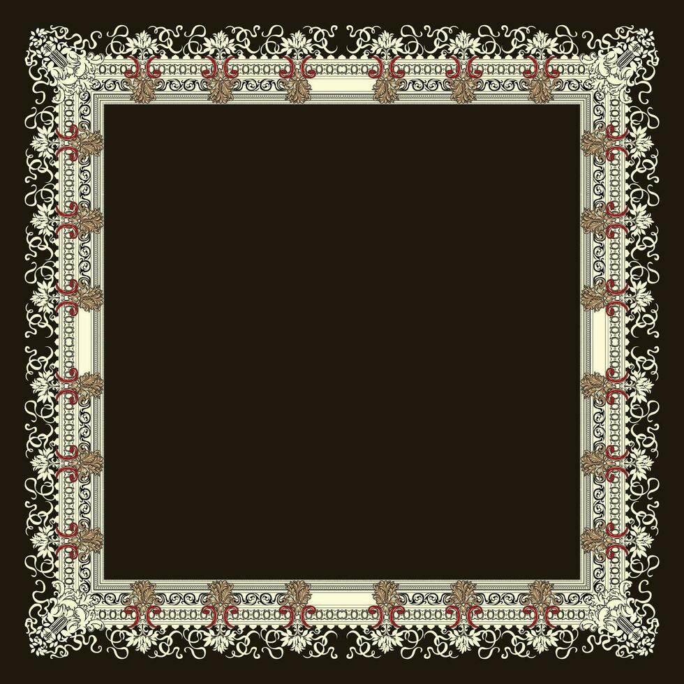 A square frame with a beautiful floral pattern on a contrasting black background vector