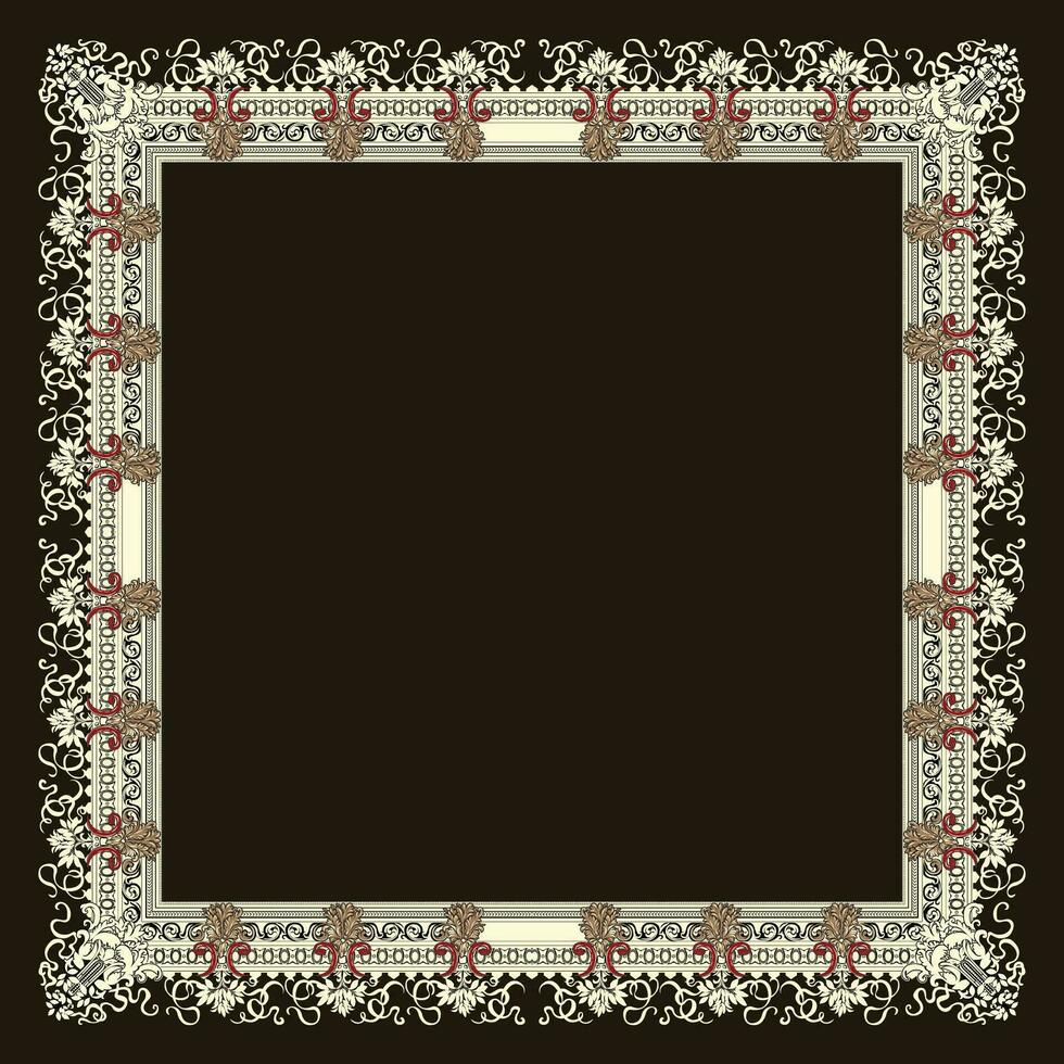 A square frame with a beautiful floral pattern on a contrasting black background vector