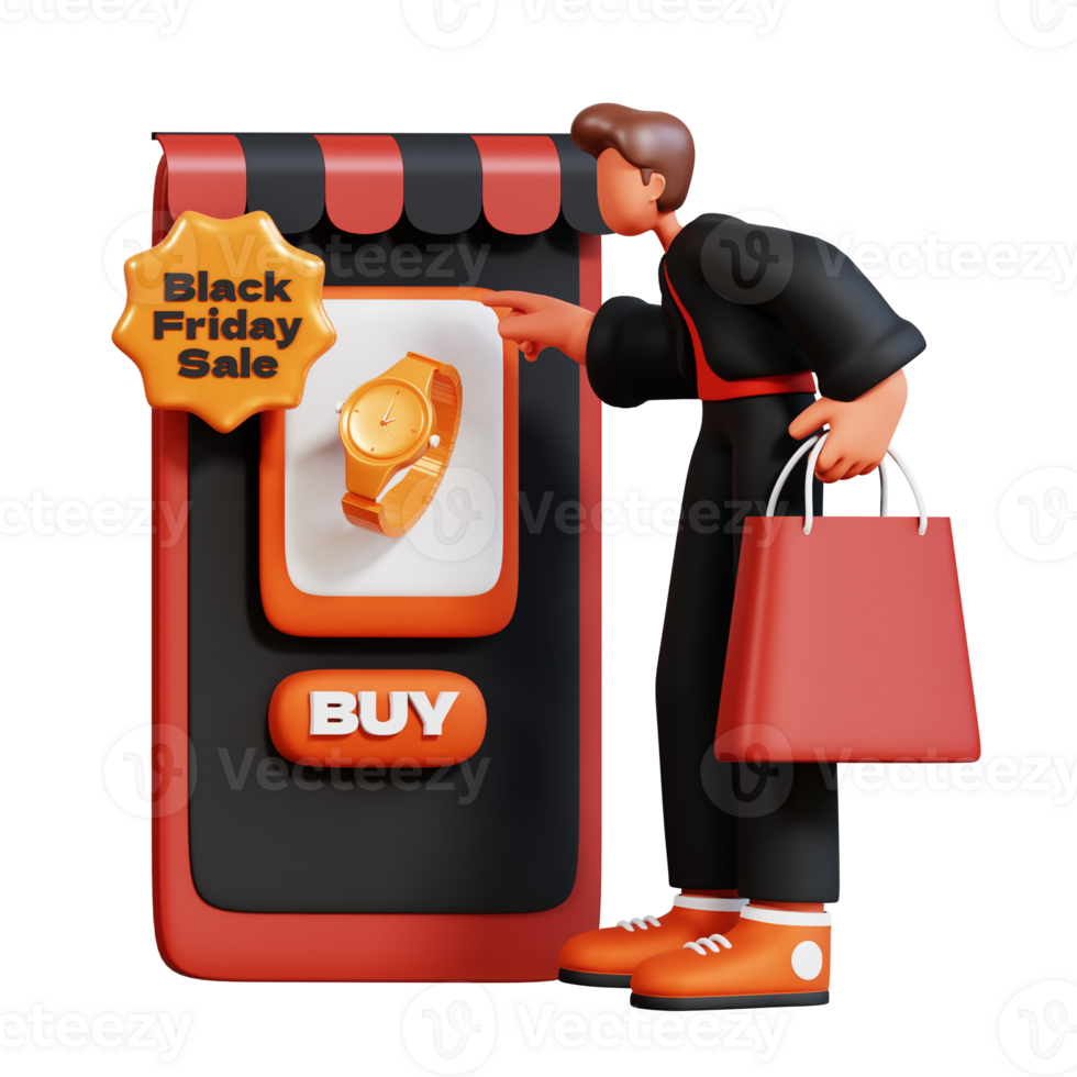 3D Male Character Illustration Black Friday png