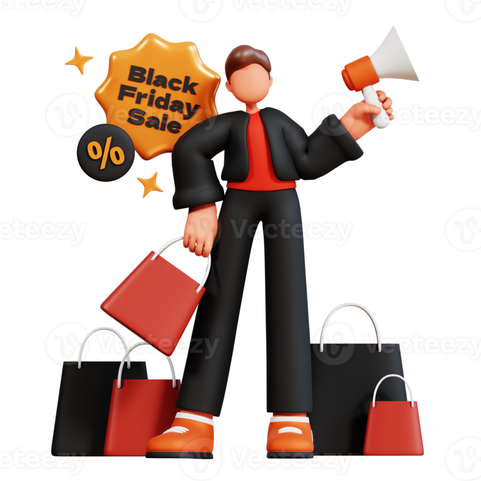 3D Male Character Illustration Black Friday png