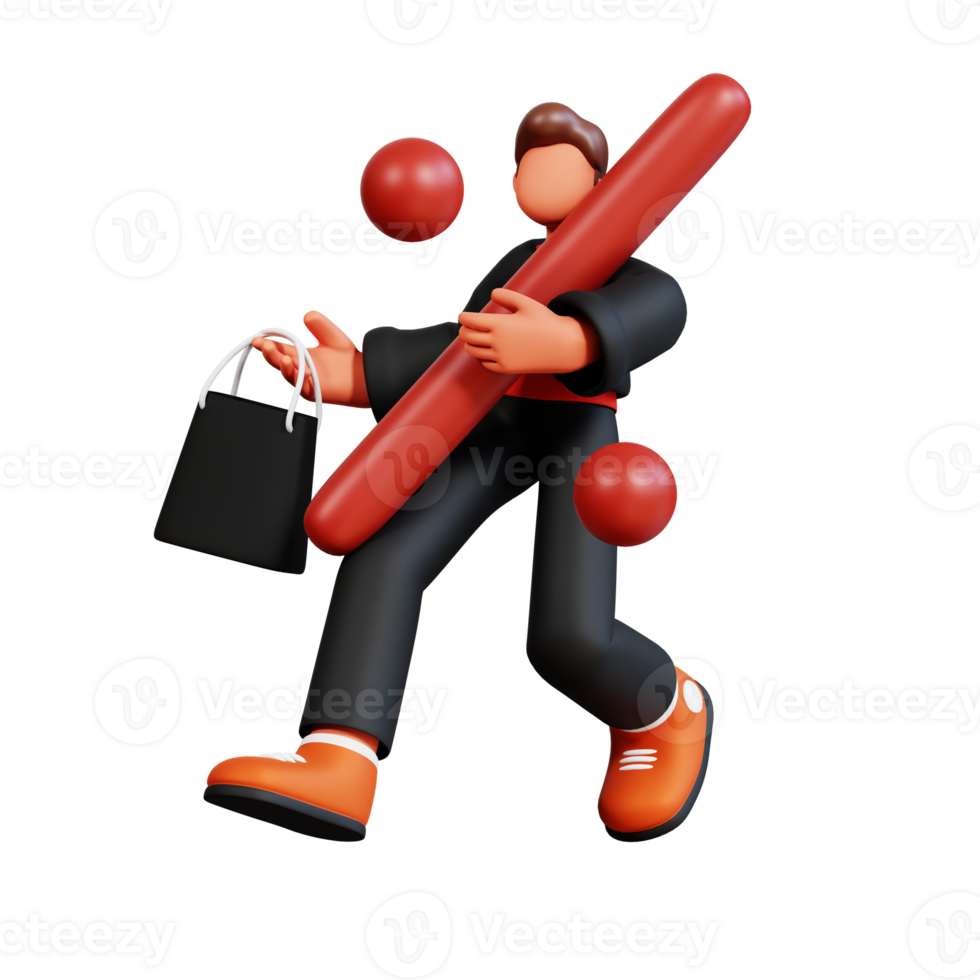 3D Male Character Illustration Black Friday png