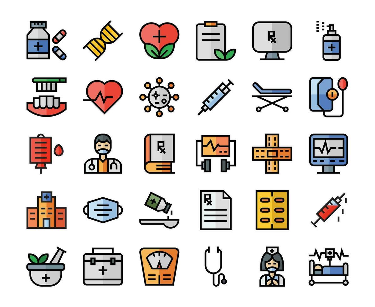 Medical filled outline icons set. The collection includes of business developments,programing , web design,app design and more. vector