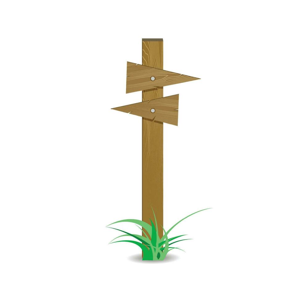 Wooden Signpost Board Arrow Directional Right Or Left. Sign Crossroad Route, Vector Illustration