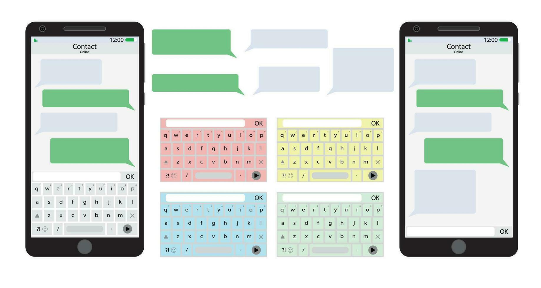 Messenger mobile phone user interface. Screen app and speech bubble with keyboard. Vector illustration