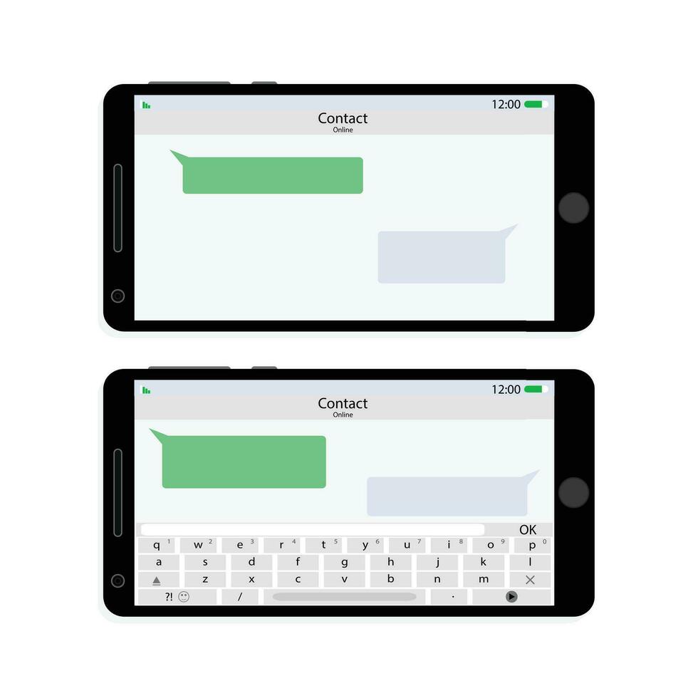 Smartphone screen interface horizontally messaging. Vector smart display with message bubble and dialog messaging texting illustration