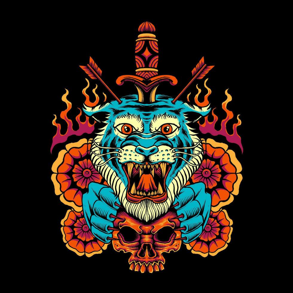 Tiger with dagger vector illustration