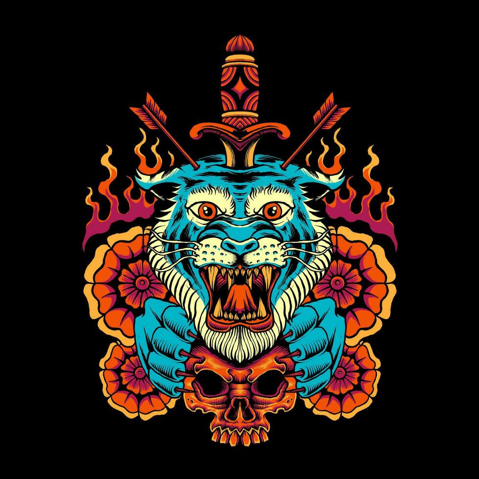 Tigre con daga vector ilustración