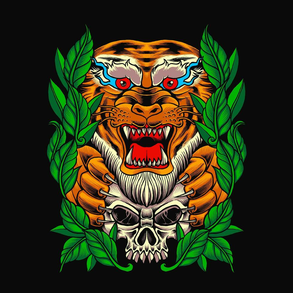 Tiger with skull vector illustration