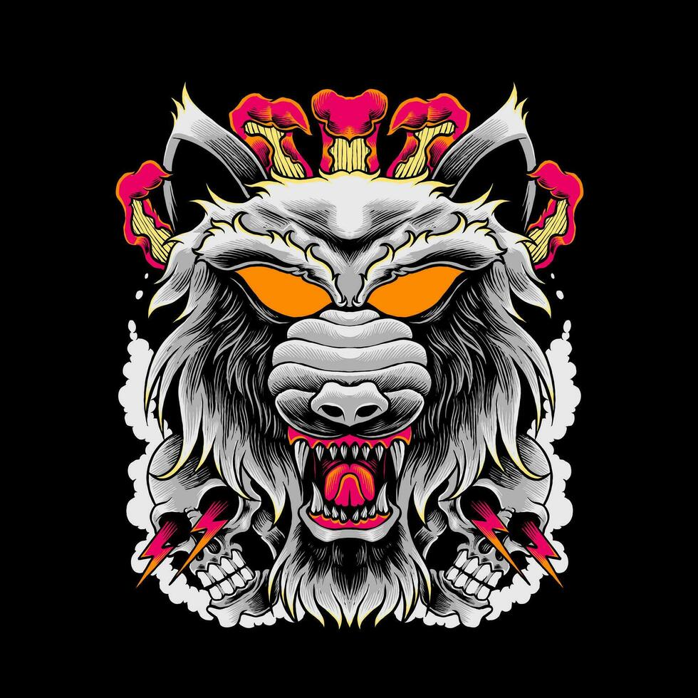 Dark wolf hand drawing illustration vector