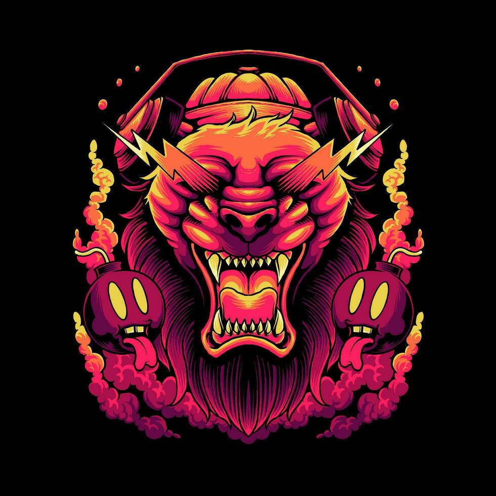 dark lion colorful vector