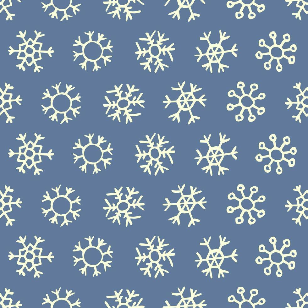 Seamless background of hand drawn snowflakes. Christmas and New Year decoration elements. Vector illustration.