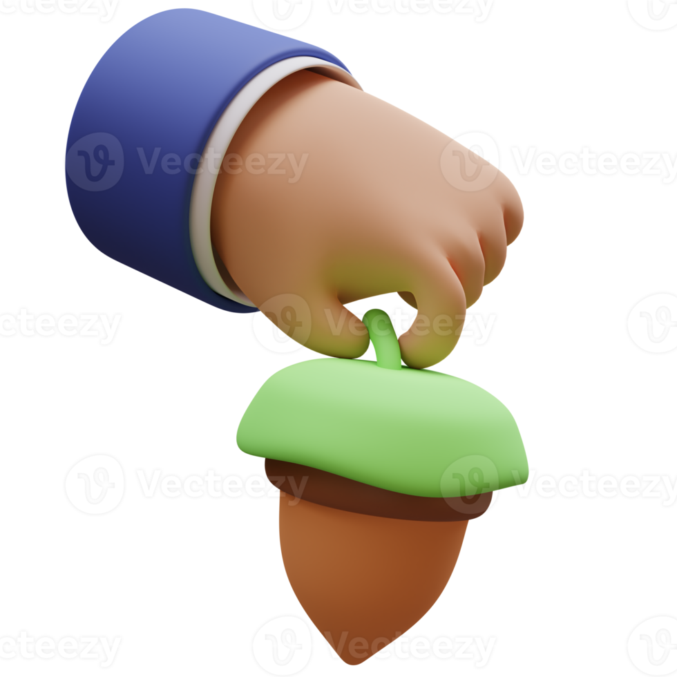 3D Render of Hand Holding a acorn. Food Concept png