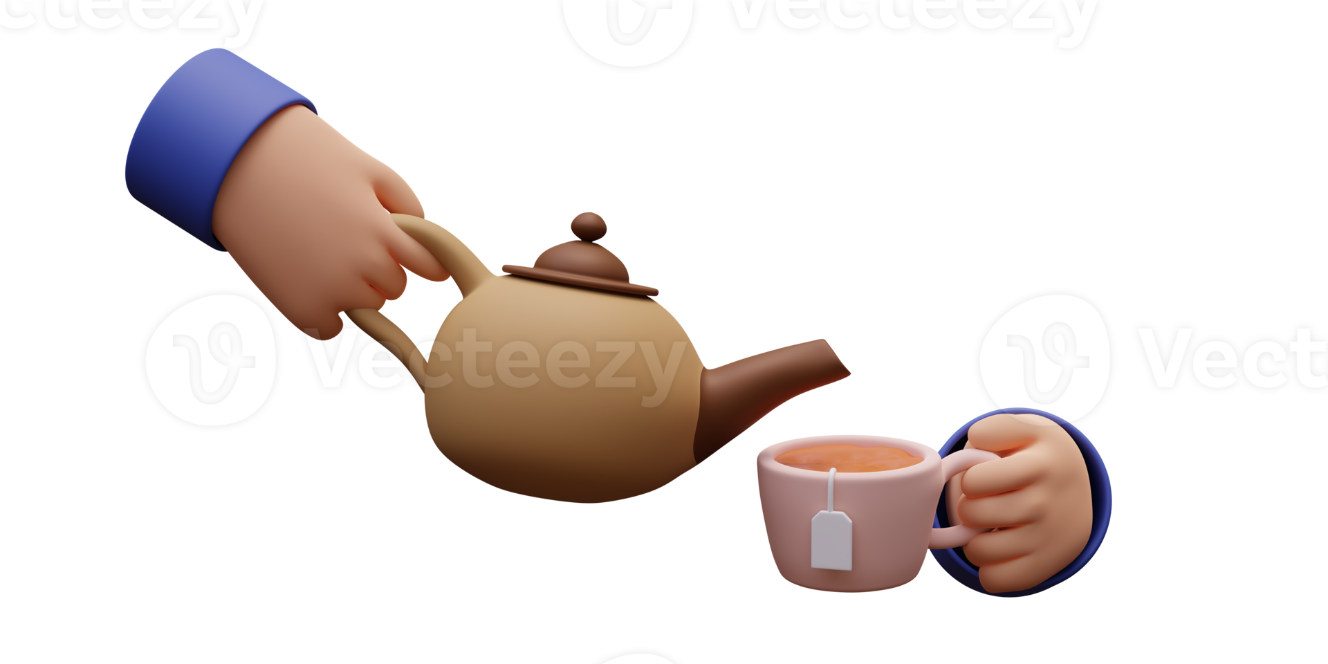 3d hacer de manos participación un té jarra y tetera. acogedor concepto. té fiesta png
