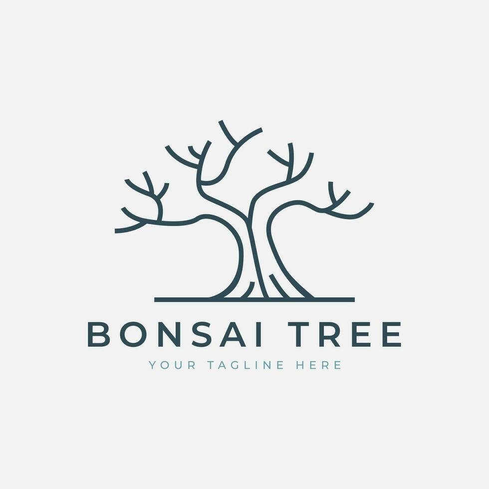 bonsai seco árbol lineal logo vector ilustración modelo diseño, icono antiguo árbol