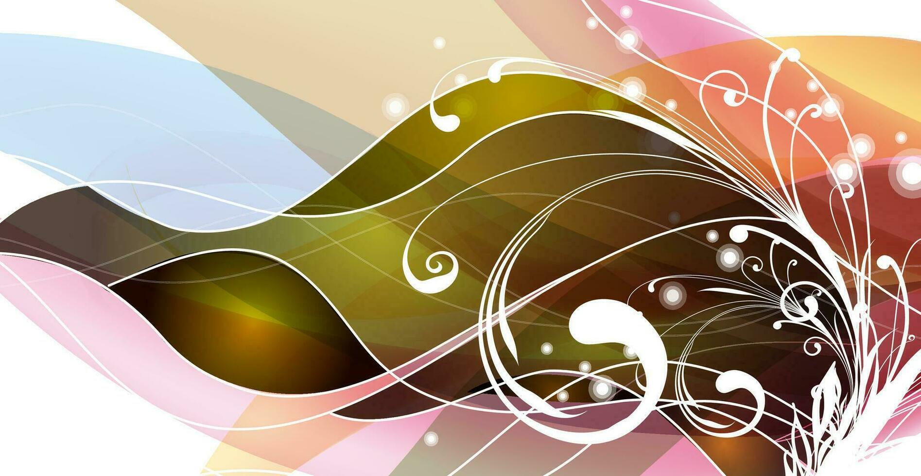 Abstract colorful background with multicolored dynamic lines and silhouettes of flowers, leaves and branches. vector
