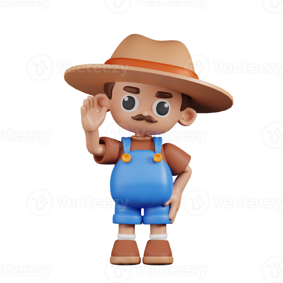 3d Character Farmer Greeting Pose. 3d render isolated on transparent backdrop. png