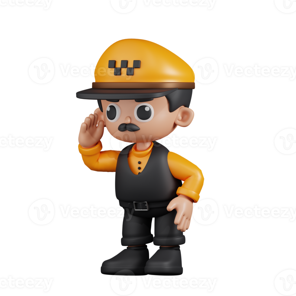 3d Character Taxi Driver Looking for Something Pose. 3d render isolated on transparent backdrop. png