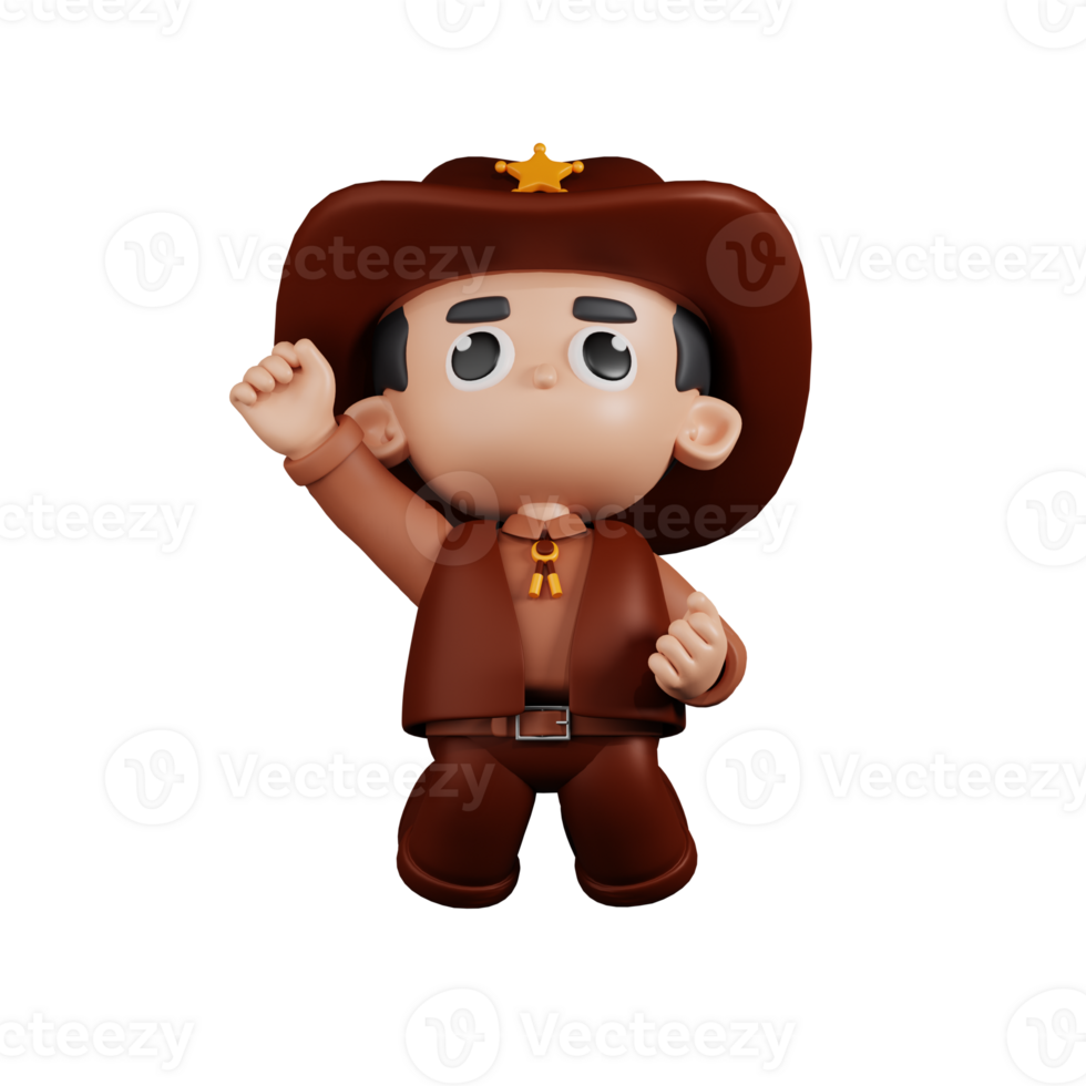 3d Character Sheriff Jumping In The Air Pose. 3d render isolated on transparent backdrop. png