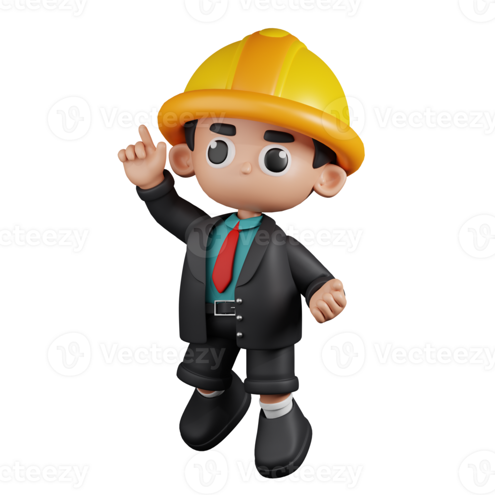 3d Character Engineer Happy Jumping Pose Pose. 3d render isolated on transparent backdrop. png