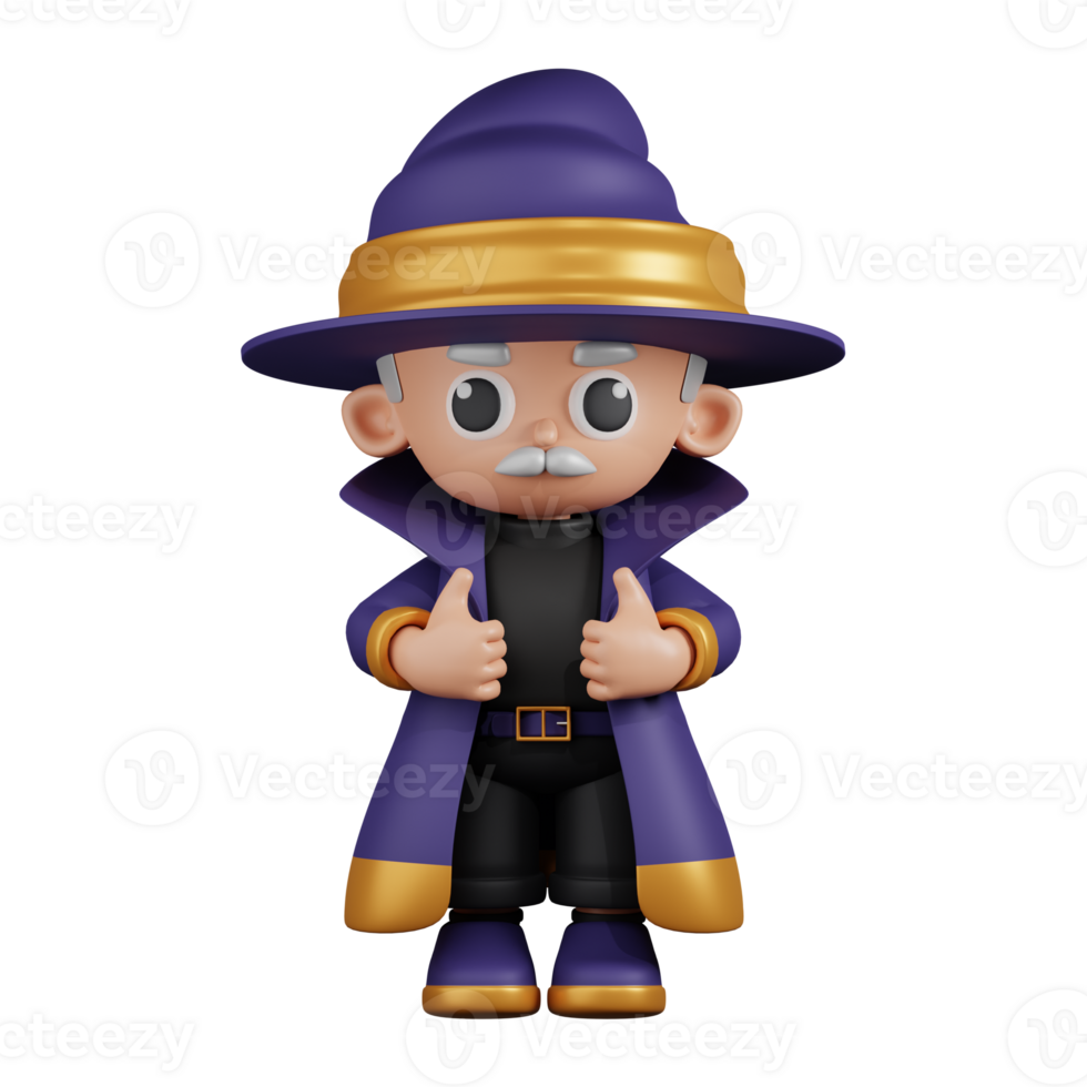 3d Character Wizard Showing Thumbs Up Pose. 3d render isolated on transparent backdrop. png