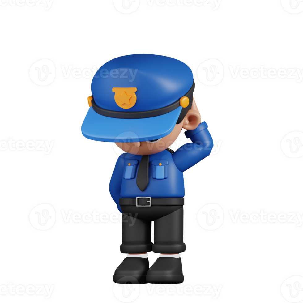 3d Character Policeman Worry Pose. 3d render isolated on transparent backdrop. png