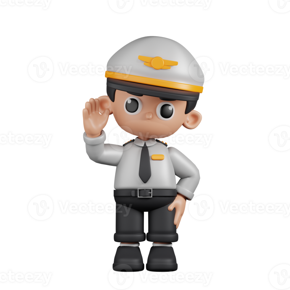 3d Character Pilot Greeting Pose. 3d render isolated on transparent backdrop. png