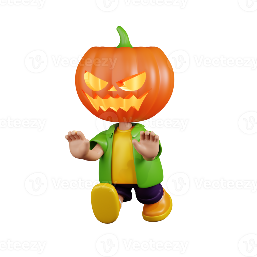 3d Character Pumpkin Strange Pose. 3d render isolated on transparent backdrop. png