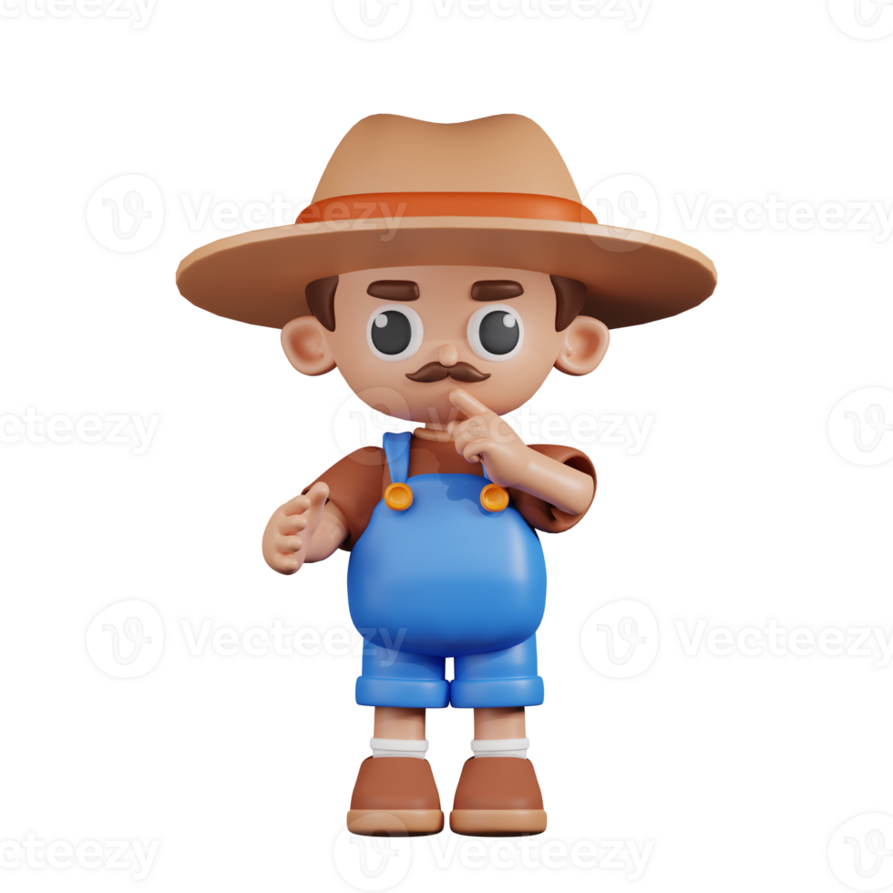 3d Character Farmer Quiet Pose. 3d render isolated on transparent backdrop. png