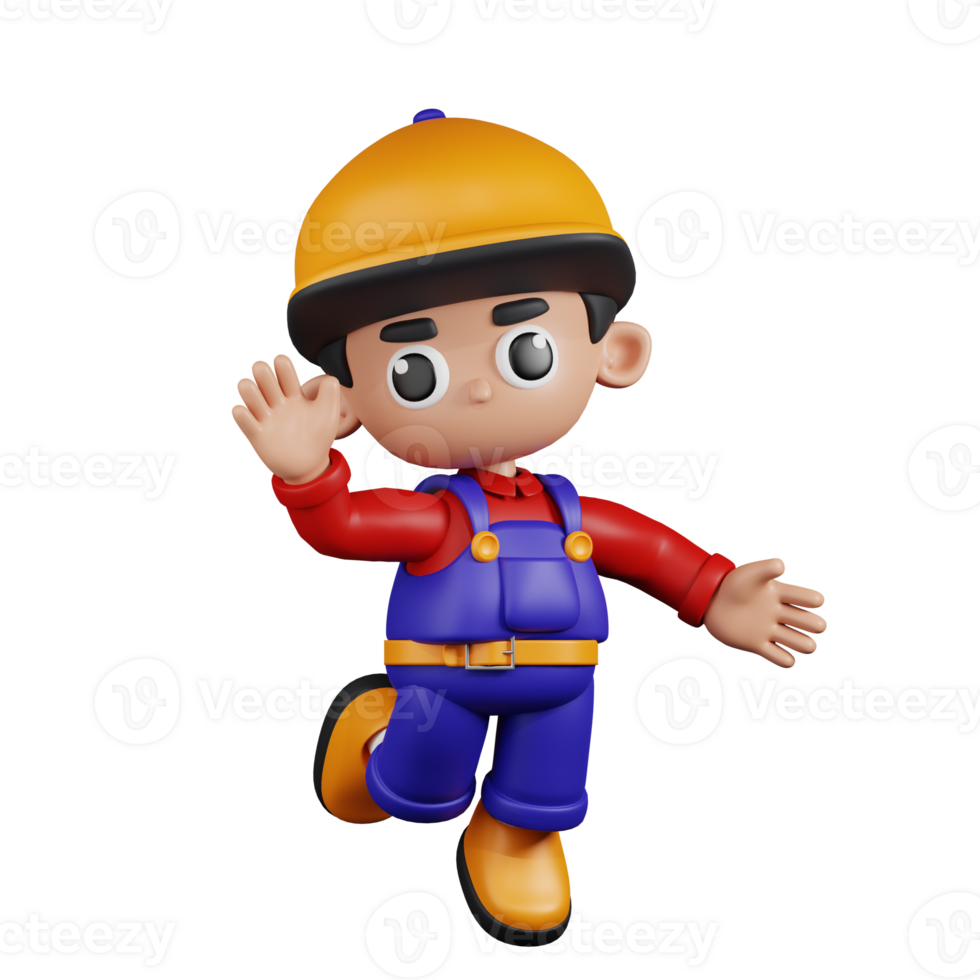 3d Character Mechanic Happy Pose. 3d render isolated on transparent backdrop. png