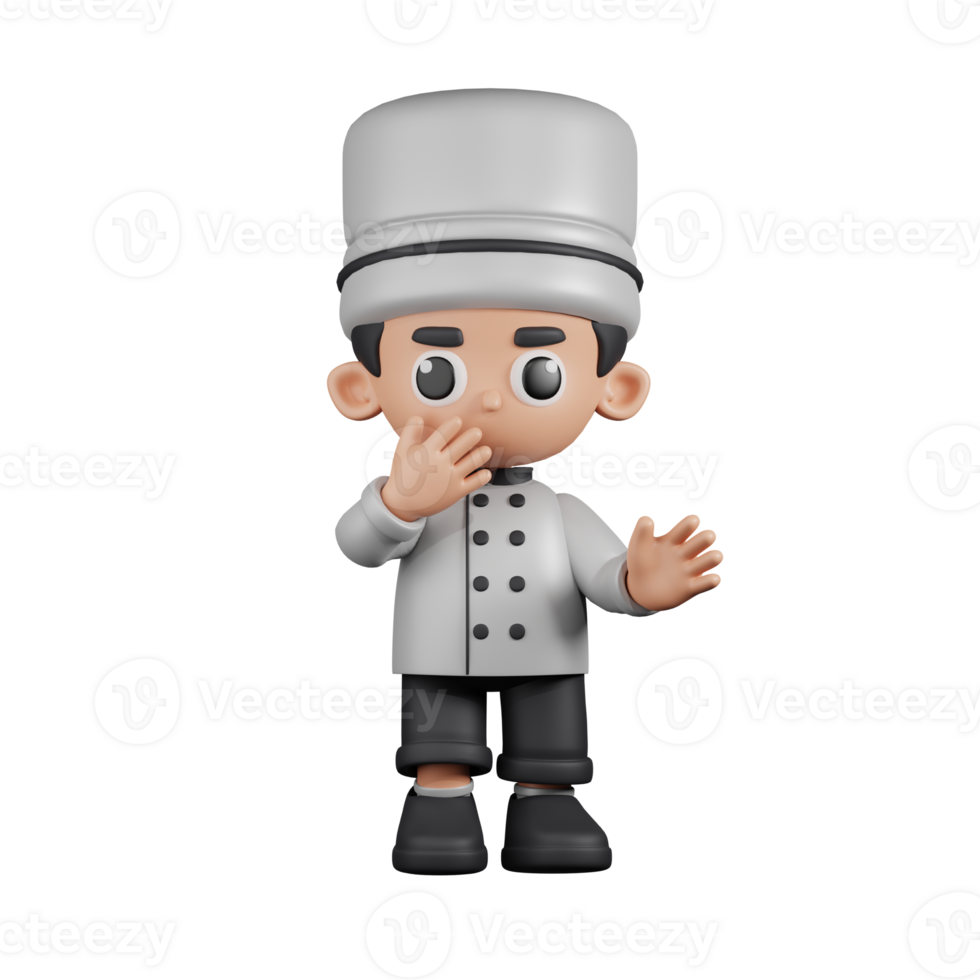 3d Character Chef Surprised Pose. 3d render isolated on transparent backdrop. png