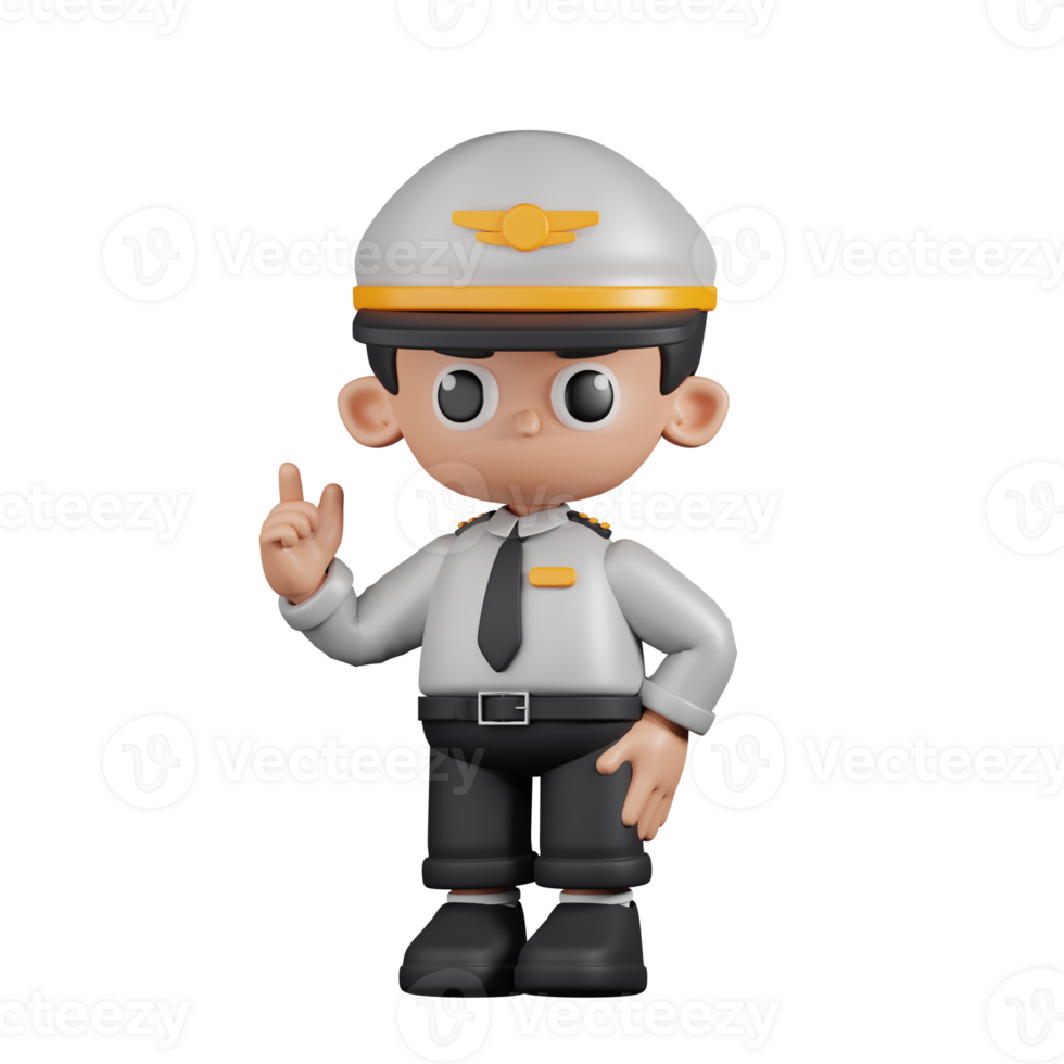 3d Character Pilot Giving Advise Pose. 3d render isolated on transparent backdrop. png