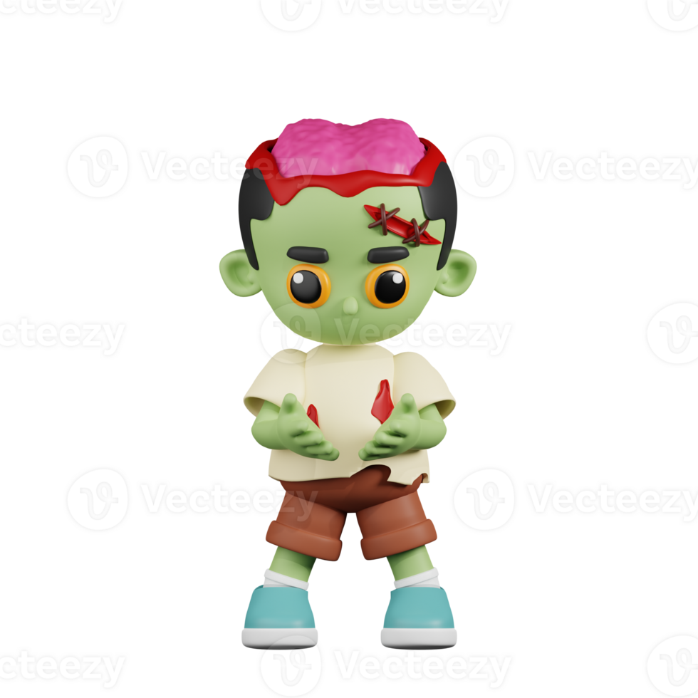 3d Character Zombie Holding Something Pose. 3d render isolated on transparent backdrop. png