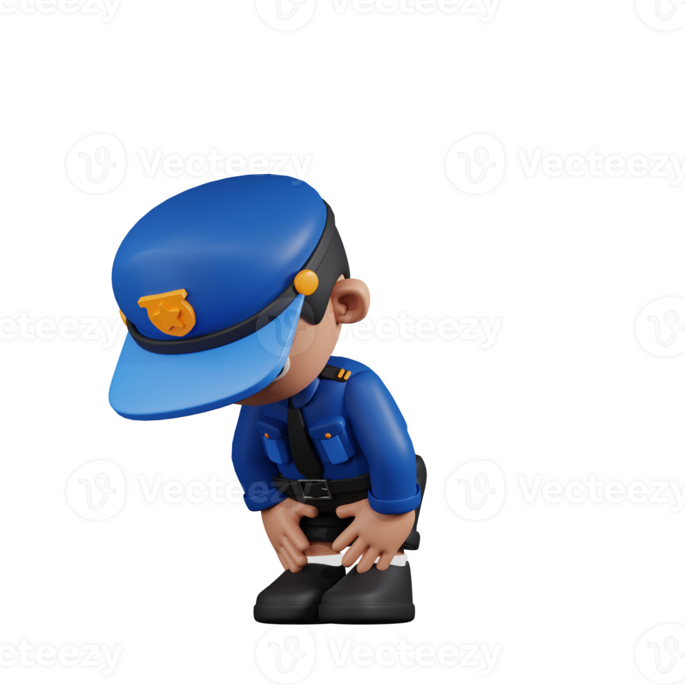 3d Character Policeman Taking A Break Pose. 3d render isolated on transparent backdrop. png