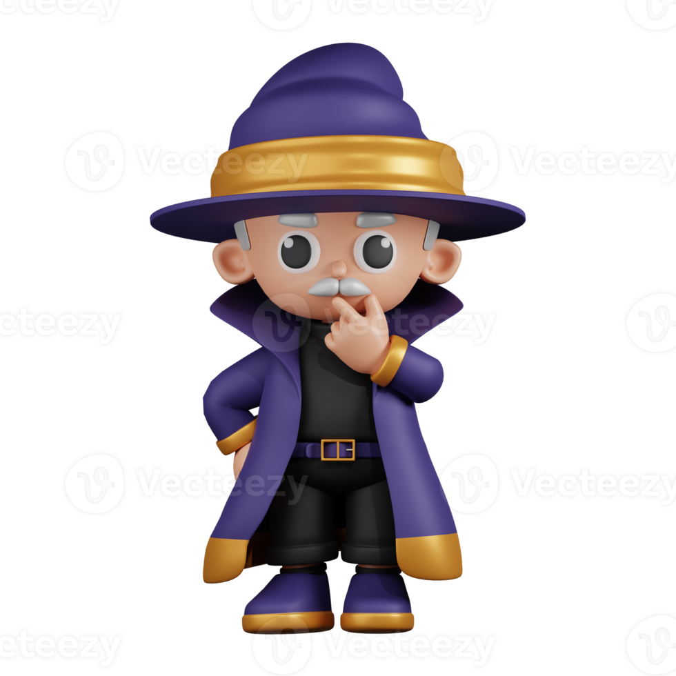 3d Character Wizard Curious Pose. 3d render isolated on transparent backdrop. png