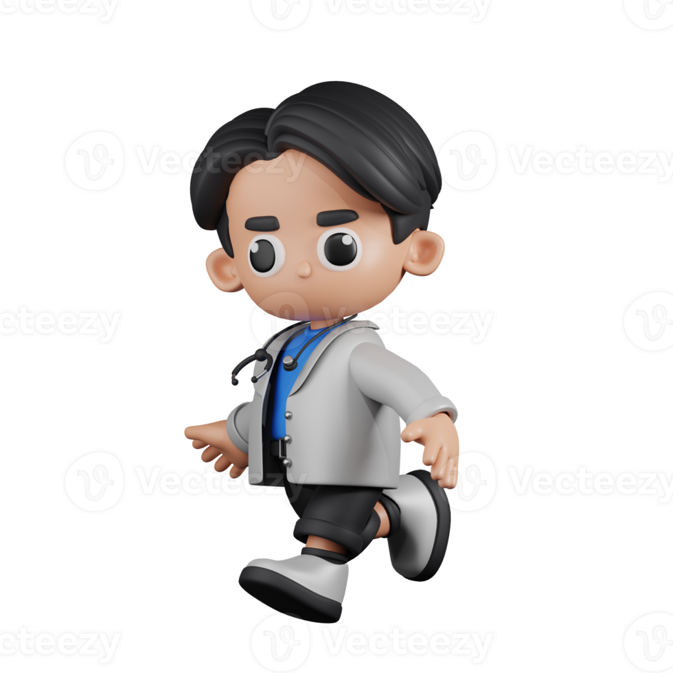 3d Character Doctor Running Pose. 3d render isolated on transparent backdrop. png
