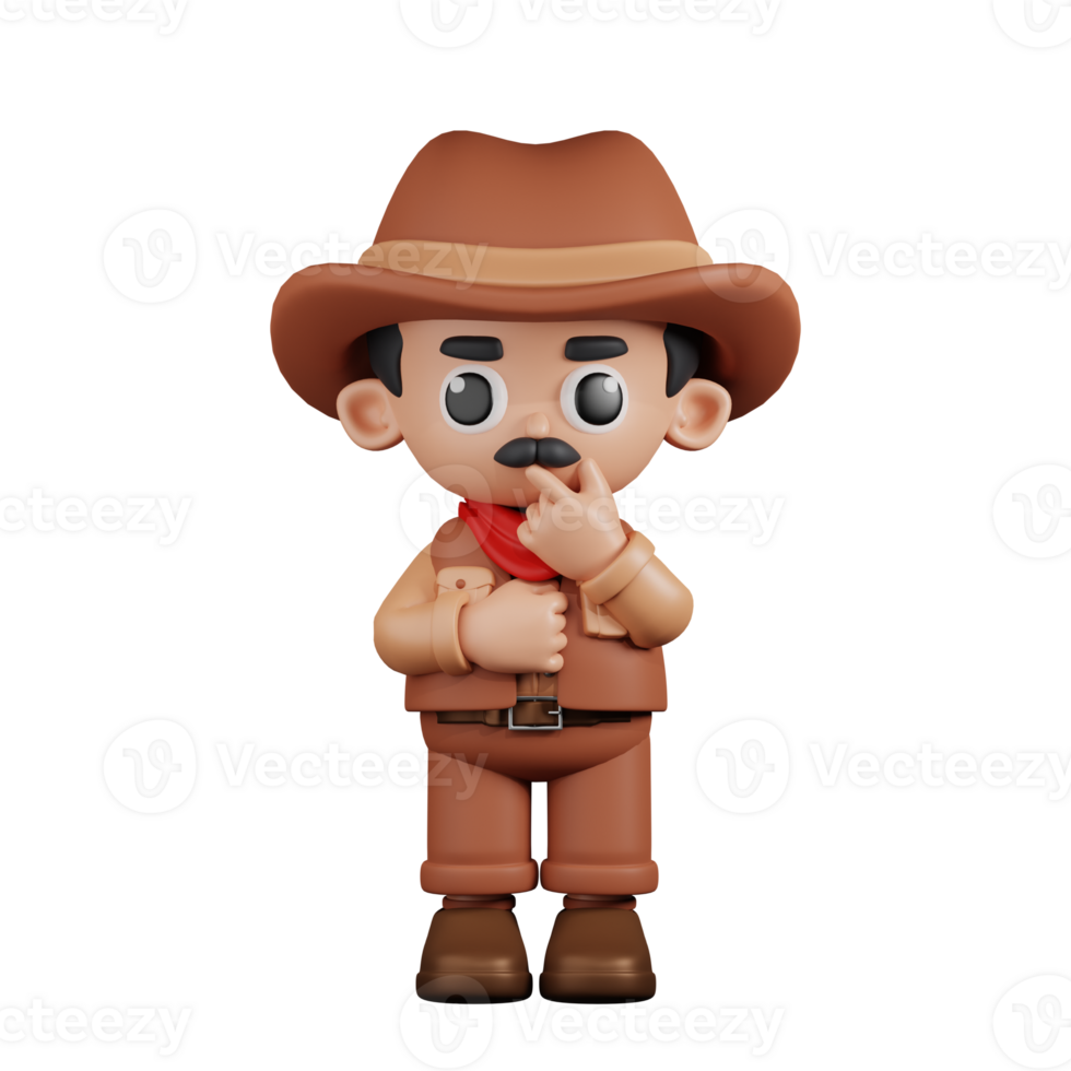 3d Character Cowboy Curious Poses. 3d render isolated on transparent backdrop. png