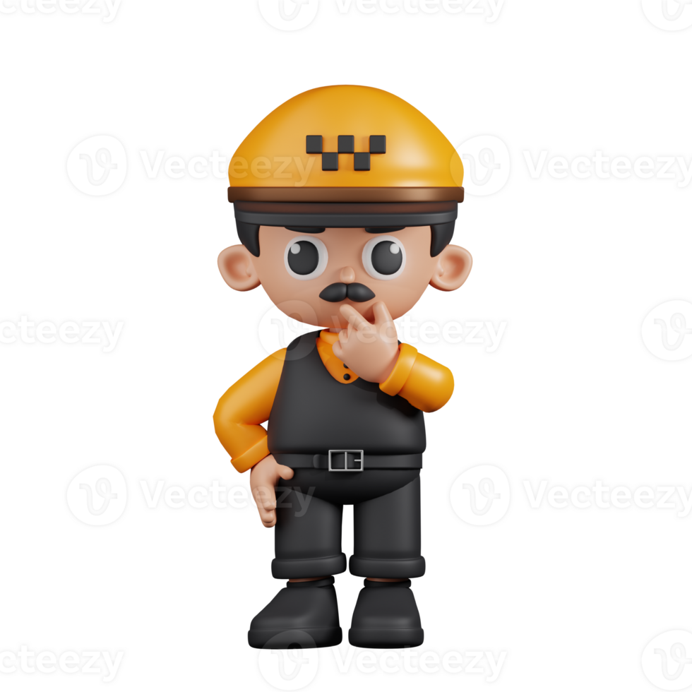 3d Character Taxi Driver Curious Pose. 3d render isolated on transparent backdrop. png